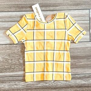 NWT! Mini Rodini Yellow Check Ballet Short Sleeve Shirt Size 9M-18M